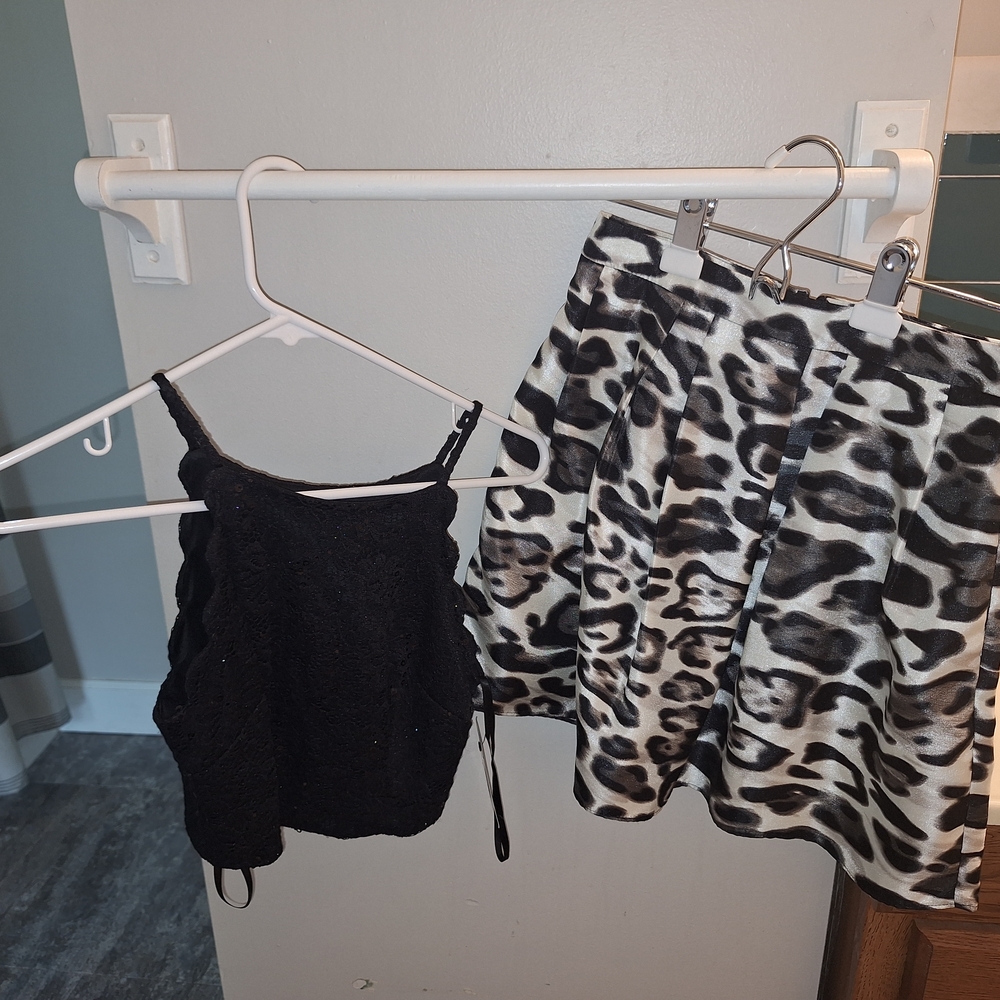 by &‎ by Black Top and Animal Print Skirt Set